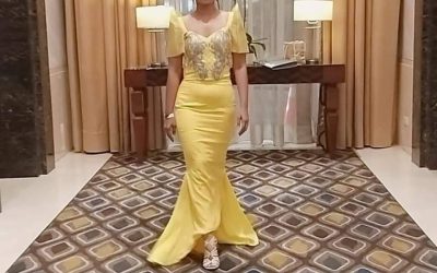 Sexy Stef in her modern yellow  filipiniana gown by Crislene “Make Life Elegant”